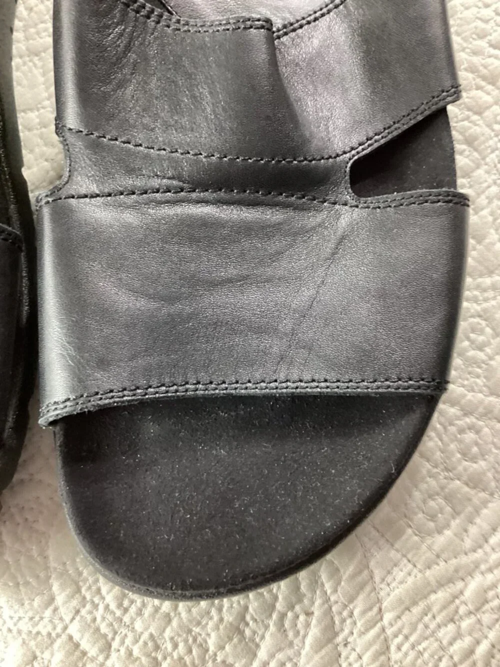 Mephisto Mens Air-Relax Black Leather Slide Sandals Size 46 EU, US 12*EUC